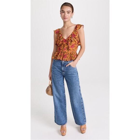 NWT Veronica Beard Randa Top Hot Orange Multi Floral Silk Blouse 12 - Picture 6 of 6